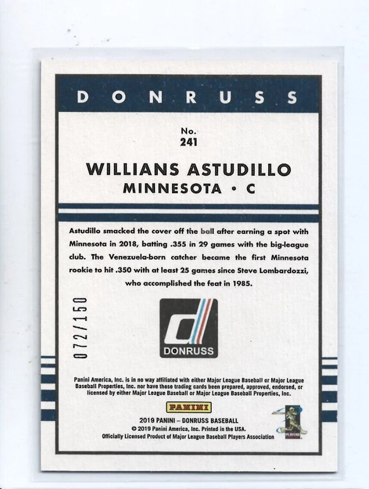 Willians Astudillo-Twins-2019 Donruss 150th Anniversary #241 RETRO (72/150) - Image 2 of 2
