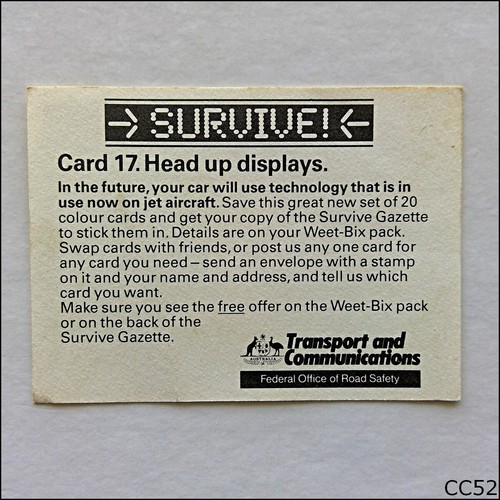Weet-Bix Survive #17 Head up displays 1989 Cereal Card (CC52) - Picture 2 of 2