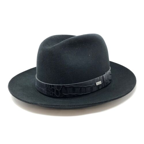 Dobbs Steve Harvey Collection Black Gator Fedora Hat Size 7 1/8 Wool Felt
