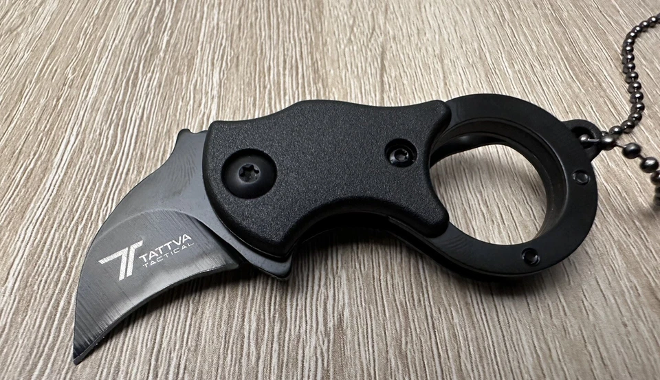 Mini Karambit Colar Faca Compacta Corrente de Bola Tática Clipe de Bolso Preto Afiado - Imagem 2 de 3