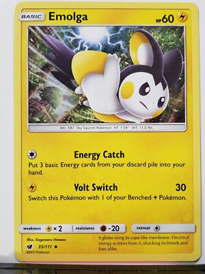 Emolga 35/111 LP Crimson Invasion Sun Moon Pokemon Card - $2 Shipping | eBay Emolga 35/111 LP Crimson Invasion Sun Moon Pokemon Card - $2 Shipping | eBay