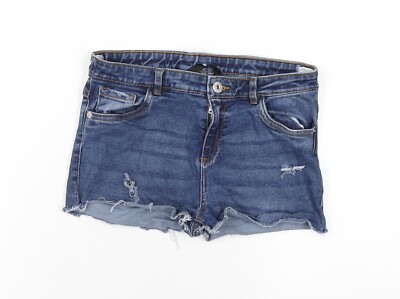 Sehr Mädchen blau Baumwolle abgeschnitten Shorts Größe 13 Jahre normaler Reißverschluss