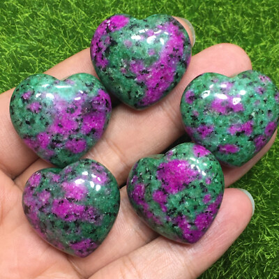 5pcs Natural Ruby in Zoisite Quartz Hand carved Heart Crystal Reiki healing Gift