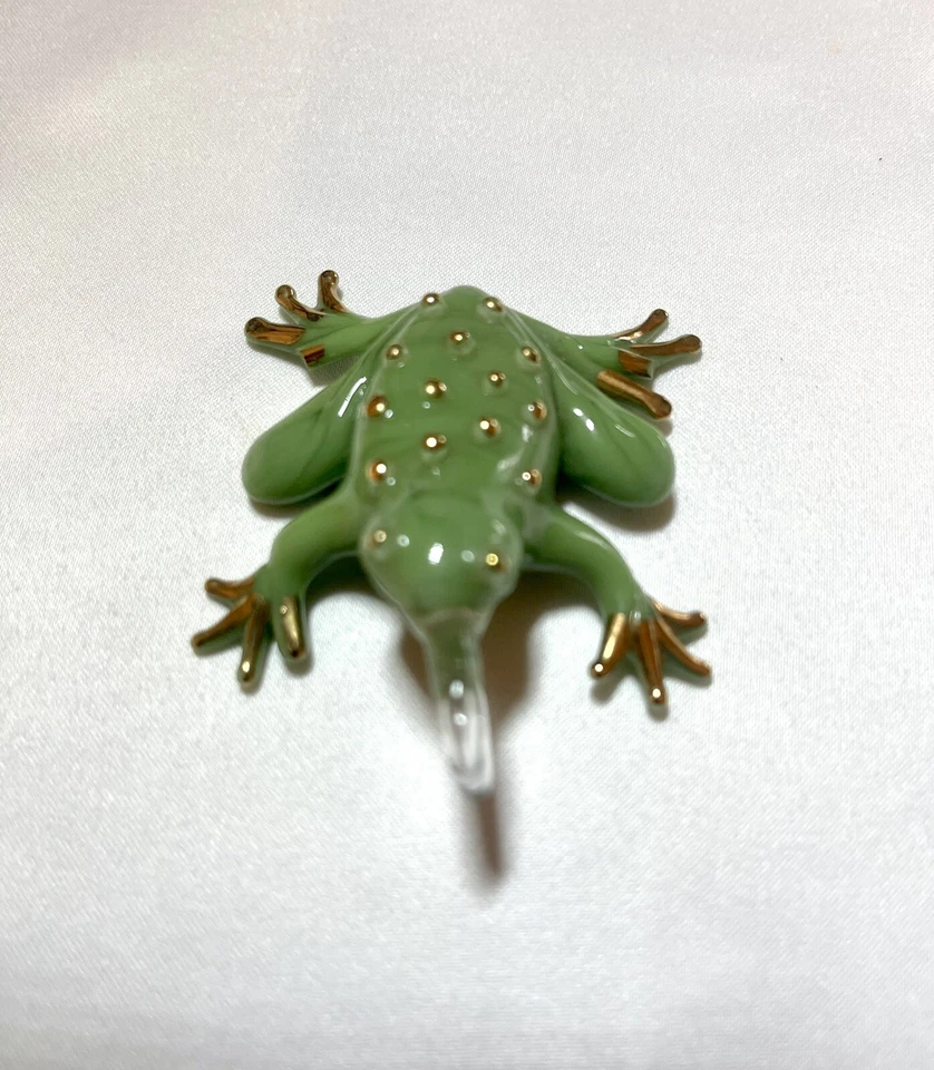 Vtg Glass Frog Figurine Ornament Art Green Decoration Handblown Glazed Vintage - Image 3 of 4