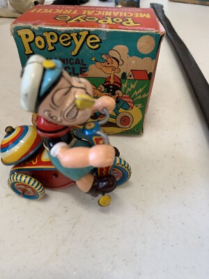 RARE Vintage Linemar Popeye Mechanical Tricycle w/Bell Wind