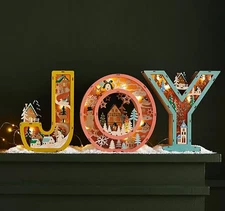 Anthropologie JOY Monogram Wonderland Light-Up Scene Christmas Letter SET 3 NEW