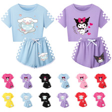 Kids Girls Kuromi-Cinnamoroll Short Sleeve T-Shirt Top Shorts Sports Outfits Set