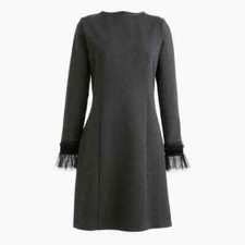 J. Crew Charcoal Gray Tulle Trim Long Sleeve Stretch Sheath Dress Size Small