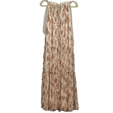 Anthropologie DREW Cream, Brown, Gray Floral Print Tiered Maxi Dress size L