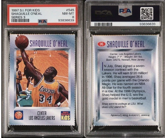 SHAQUILLE O’NEAL RARE LA LAKERS 1997 Sports Illustrated for Kids SI SHAQ PSA 8 - Image 3 of 3