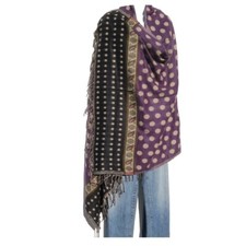 Yak Wool Blend Shawl/Throw Handloomed Nepal Polka Dot Design Reversible Grape