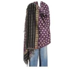 Yak Wool Blend|Shawl/Throw|Handloomed|Nepal|Polka Dot Design|Reversible|Grape