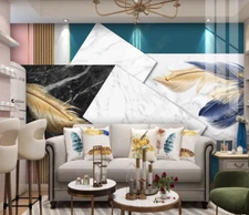 3D Modern Feather Wooden Lattice Self-adhesive Removeable Wallpaper Wall Mural