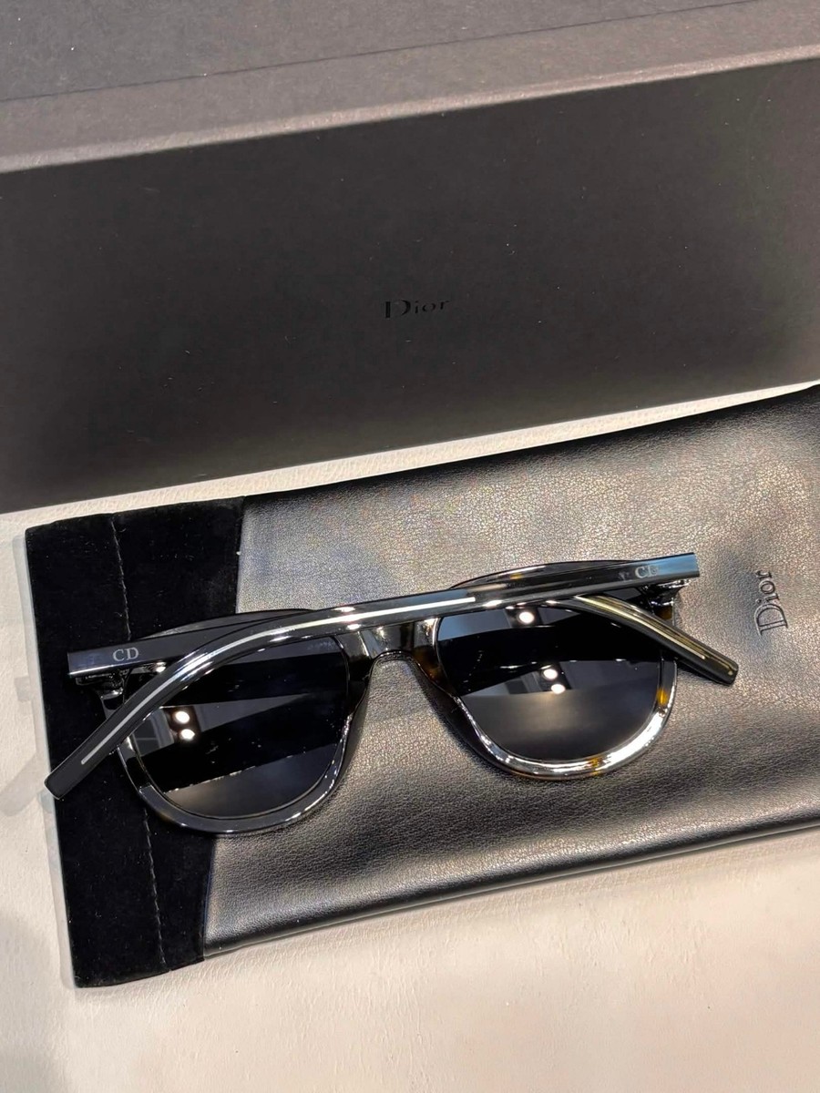 NEW DIOR Homme Black Tie 255S Round Tortoise Shell Sunglasses Dark
