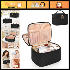 Large Travel Makeup Bag with Brush Compartment, Double Layer Toiletry Organizer