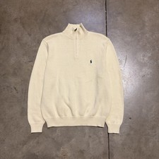Vintage Polo Ralph Lauren Sweater Mens L Cream Quarter Zip Pullover Pony Logo