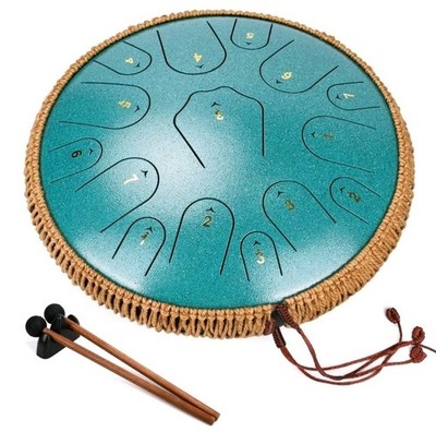 Steel Tongue Drum 14 Inch tongue drum 15 note C Major panda drum malachitegreen