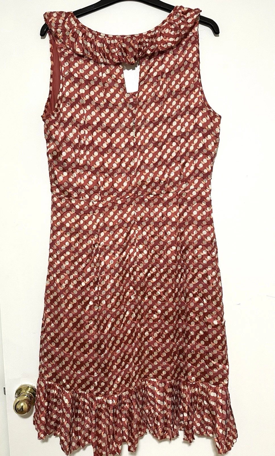 Abito Tory Burch Janetta in seta con volant rosso arancione stampa a pois taglia 14