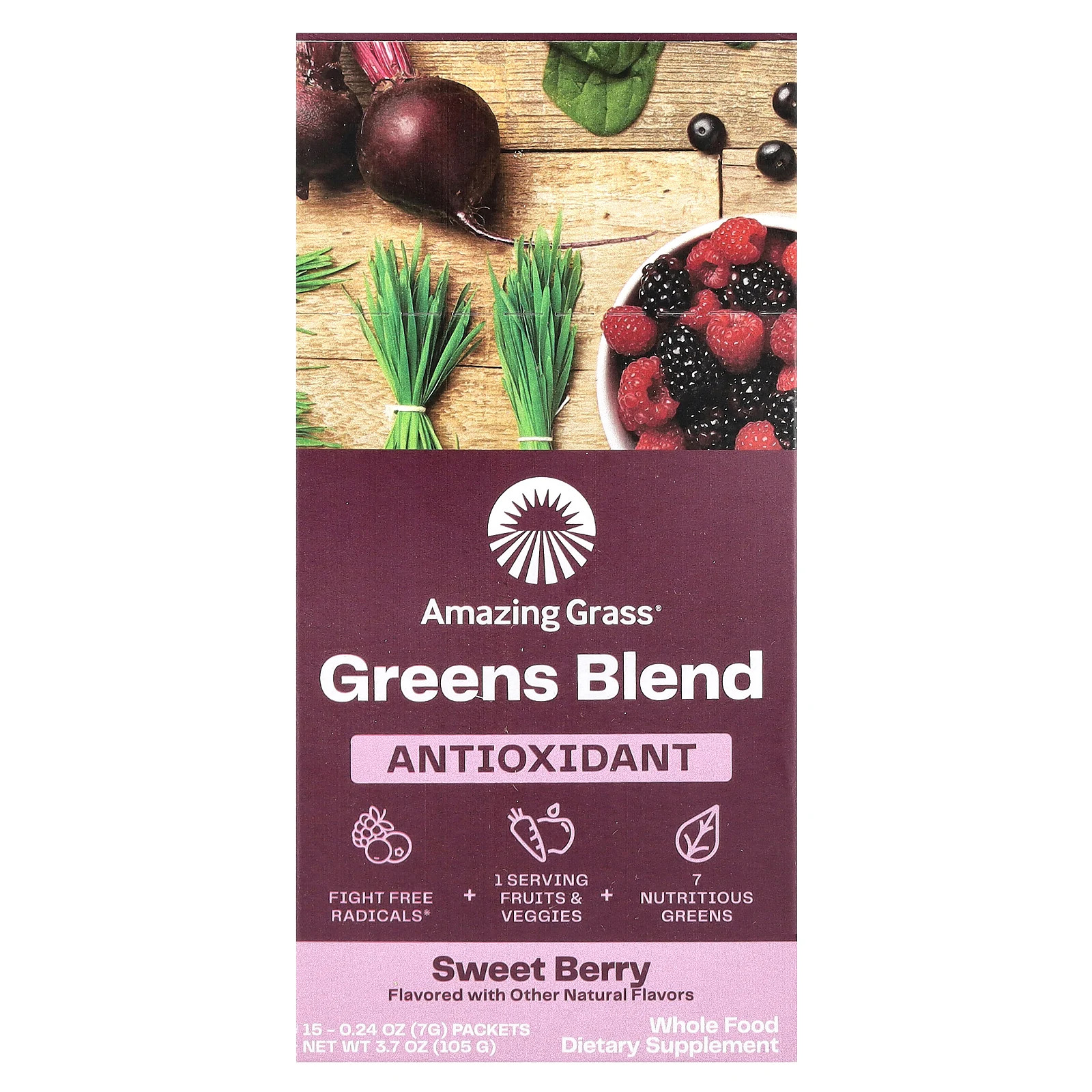 Greens Blend, Antioxidant, Sweet Berry, 15 Packets, 0.24 oz (7 g) Each