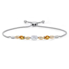 925 Silver and 10K Yellow Gold White Moissanite and Yellow Sapphire and Lab