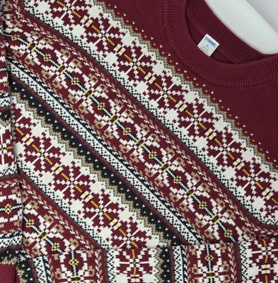 VINTAGE Fair Isle Sweater Men's XL Red Long Sleeve Gymboree All Aboard Winter