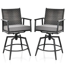 Outdoor Swivel Bar Stools Set of 2 Rattan Cushioned Garden Patio Chairs