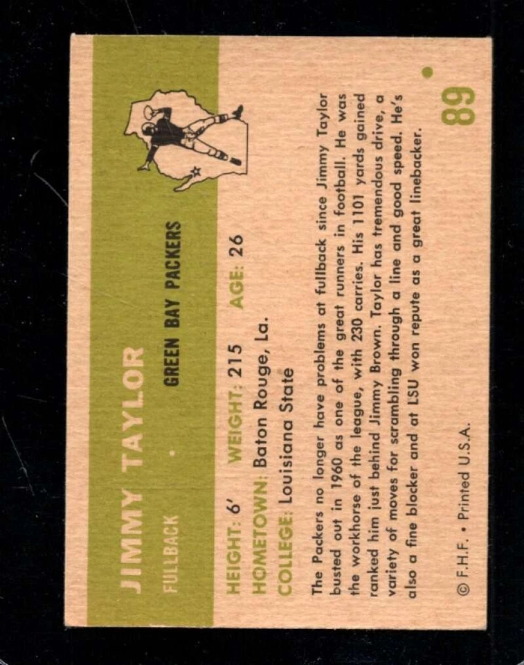 1961 Fleer #89 Jim Taylor EXMT Packers HOF - Image 2 of 2