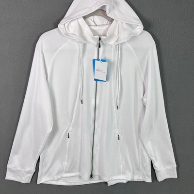 Greg Norman Collection Women's Lux Fleece Full Zip Hoodie Size XL White NWT