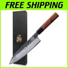 Premium 8 Inch Japanese Kitchen Knife | Ergonomic Rosewood Handle & Ripple Blade