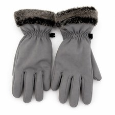 HEAD Women Gray Winter Gloves Faux Fur Trim Size M