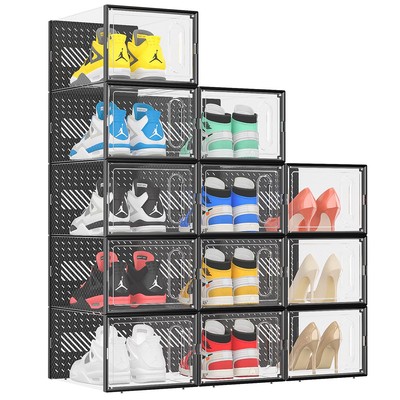 eWonLife Large Shoe Storage Box with Magnetic Door, 12 Pack Clear