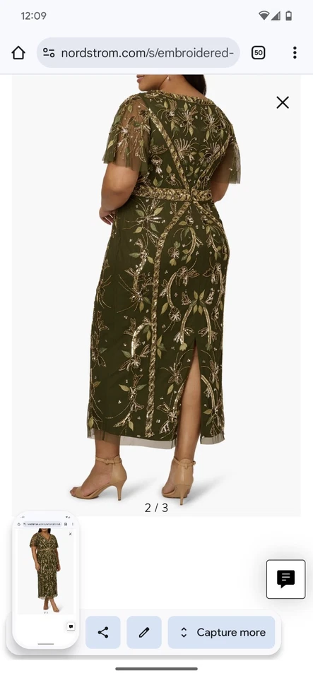 Vestido formal Adrianna Papell talla grande adornado manga acampanada talla 18W $349 Foto 2 de 4