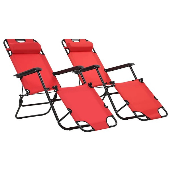 Klappbare Sonnenliegen 2Er Set Mit FußAblage Rot FüR Garten Terrasse Balkon-image