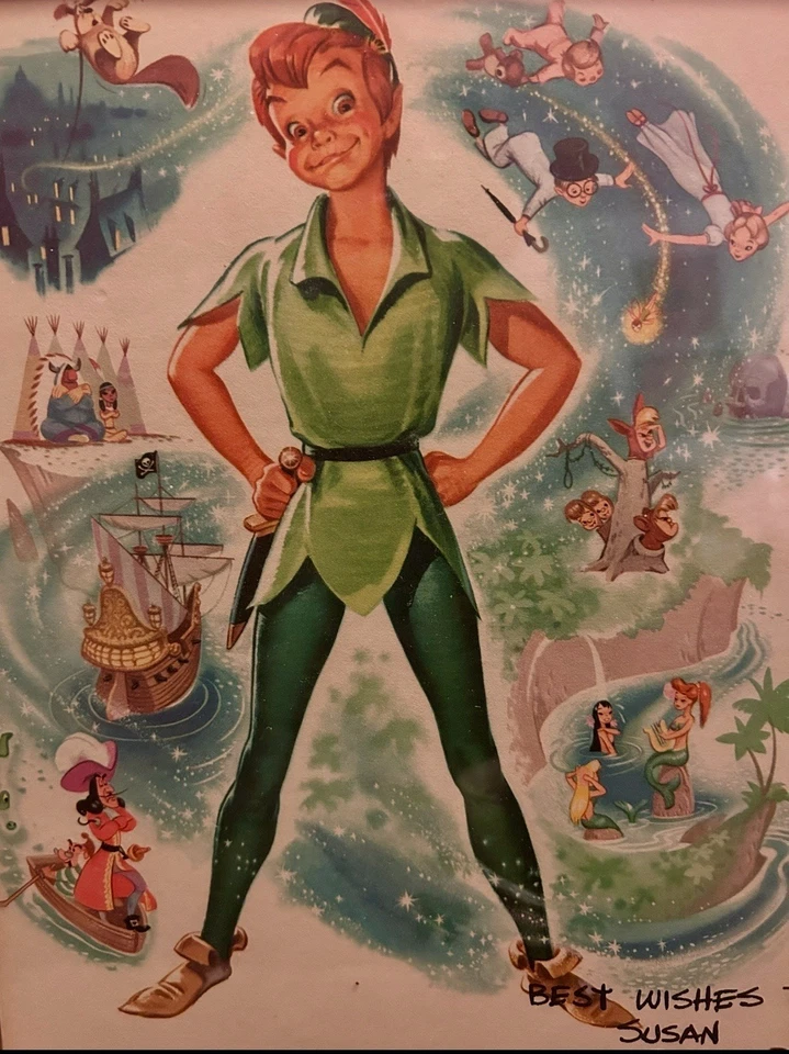 Framed Disney Corporate Vintage Fan Card Peter Pan 15.75”x12.5”  C-1960s - Image 2 of 4