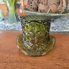 Vintage Fenton Daisy & Button Olive Green Glass Top Hat Dish 4.5" W 3" H