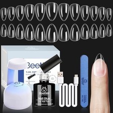 Beetles Gel Nail Kit, Short Almond Tips Easy 1 Count Pack of 1 , Blue