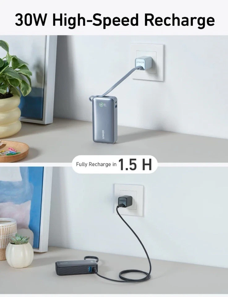 Anker Nano Power Bank. Built-In USB-C Cable 30W Bi-Directional Charging 10,000m - Image 2 of 4