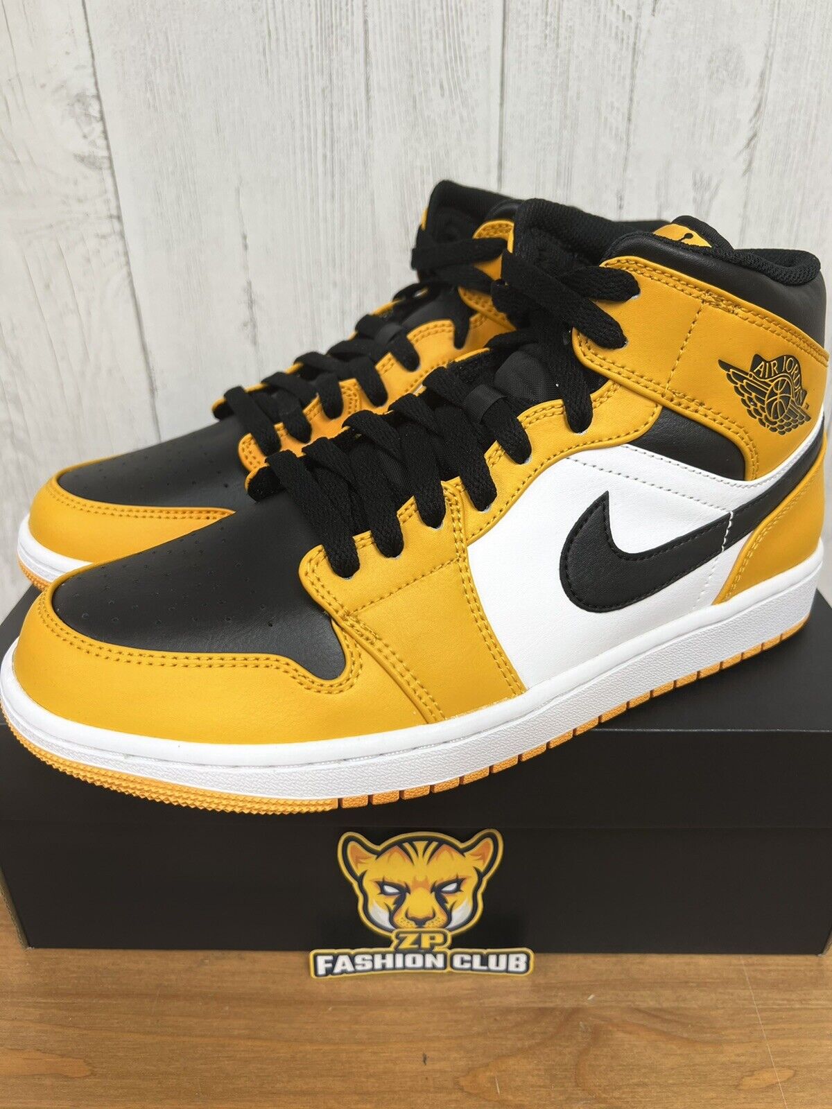 Nike Air Jordan 1 Mid Taxi Black Yellow Toe MENS 554724-701 GS 554725-701