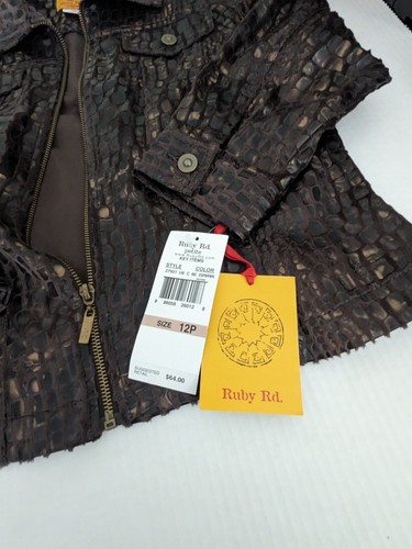 Ruby Rd Women's Jacket Zip Up Faux Leather Brown Size 12P NWT - Picture 7 of 8