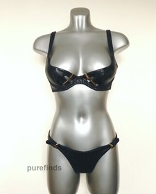 AGENT PROVOCATEUR SOIREE MARCELLA LEATHER BRA 32C & THONG SIZE 2 NWT RRP &pound;620
