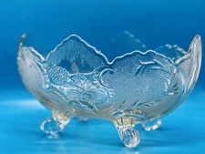 JEANETTE GLASS CO. LOMBARDI 4 SCROLL-FOOTED OVAL FRUIT BOWL CENTERPIECE ca. 1950