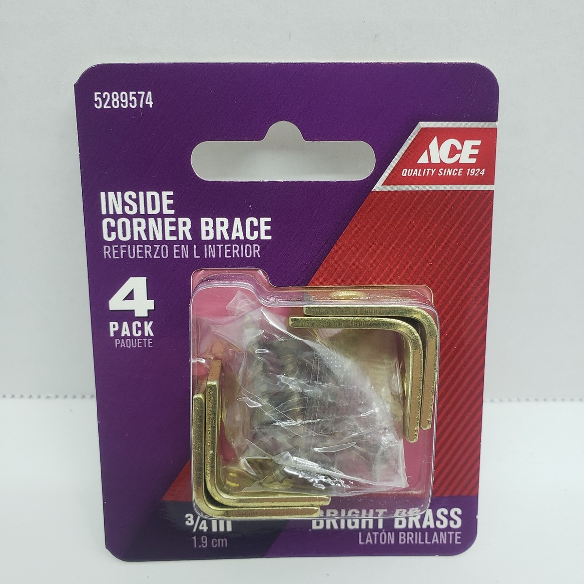 ACE Inside Corner Brace Bright Brass 4 Pack 3/4