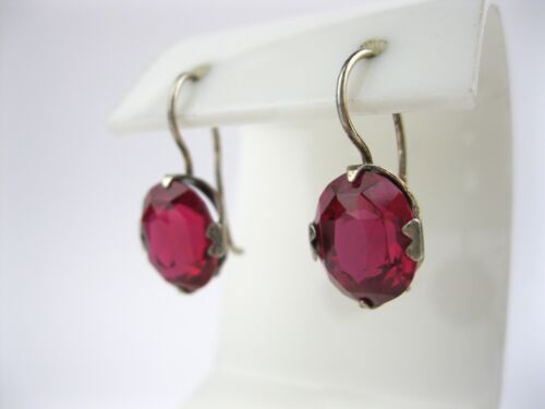 EARRINGS SILVER 875 Ruby corundum stones Soviet Union USSR Vintage Original - Picture 20 of 23