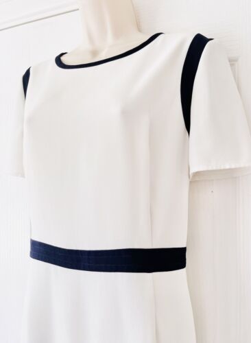 Jaeger White Crepe Dress - Size 10 US8 Navy Stripe Shift ASO Royal PoW Princess - Picture 12 of 18