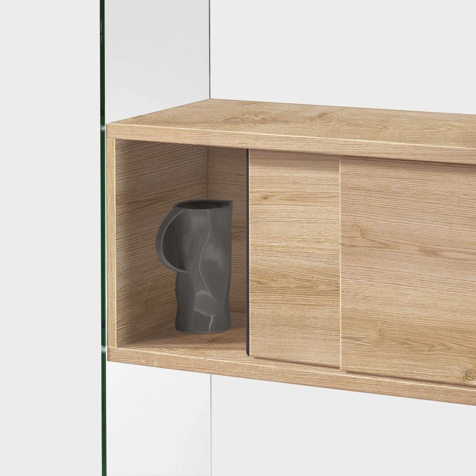 LIBRERIA COMPONIBILE BIFACCIALE IN VETRO TEMPERATO PIANI LEGNO VARI COLORI 90 - Immagine 3 di 4