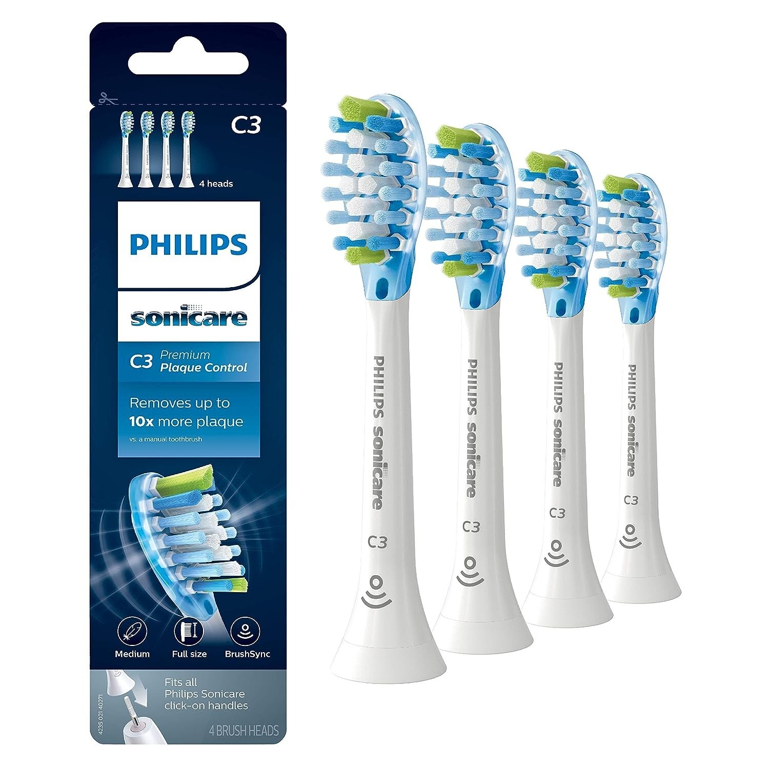 New Philips Sonicare C3 Premium Plaque Control Toothbrush Heads, 4 Brush Heads