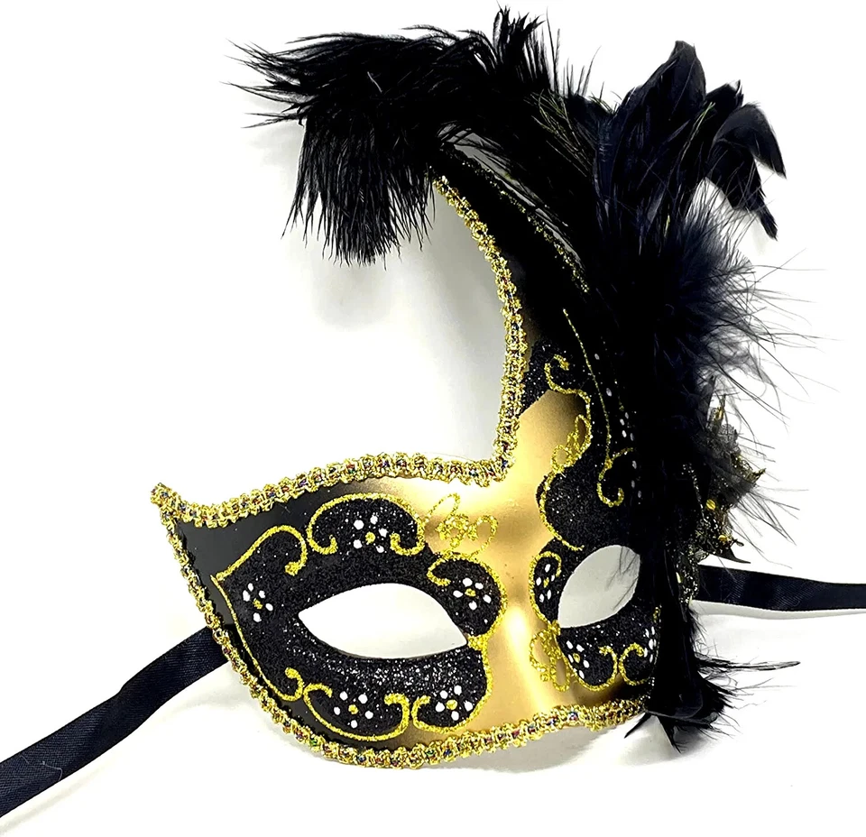 Women's Masquerade Feather Mask Venetian Halloween Wedding Mardi Gras Costumes - Image 3 of 3