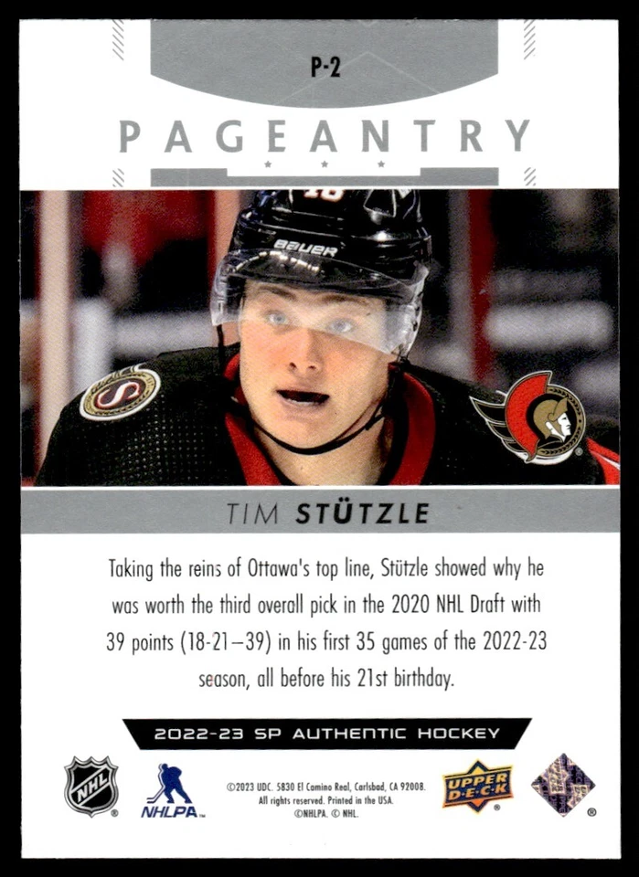 2022-23 SP Authentic Pageantry Tim Stutzle Ottawa Senators #P-2 - Image 2 of 2