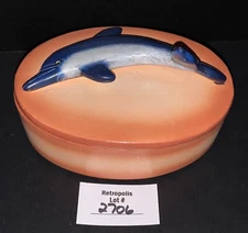 Mexico Souvenir Dolphin Nautical Trinket Box Signed Ceramic Vintage