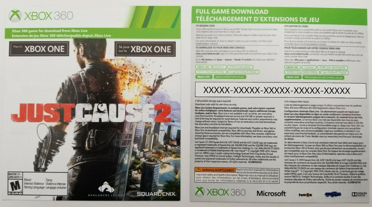 Код цифровой версии игры. Just cause 1 Xbox 360.